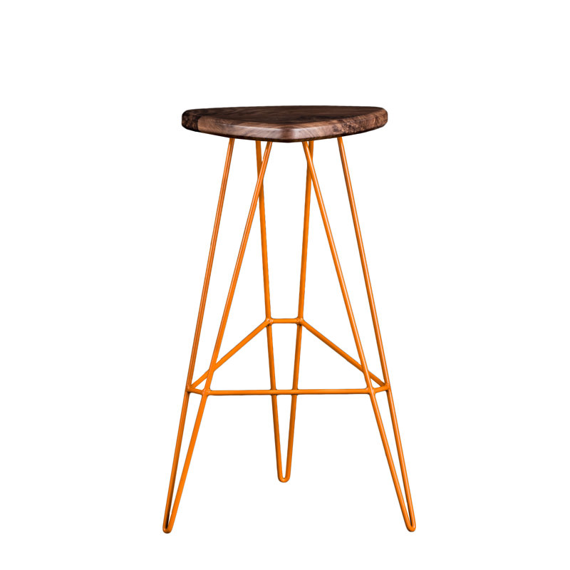 Madison Counter Stool with Metal Frame, American Walnut, Orange, Bar Stool (30" Seat Height)
