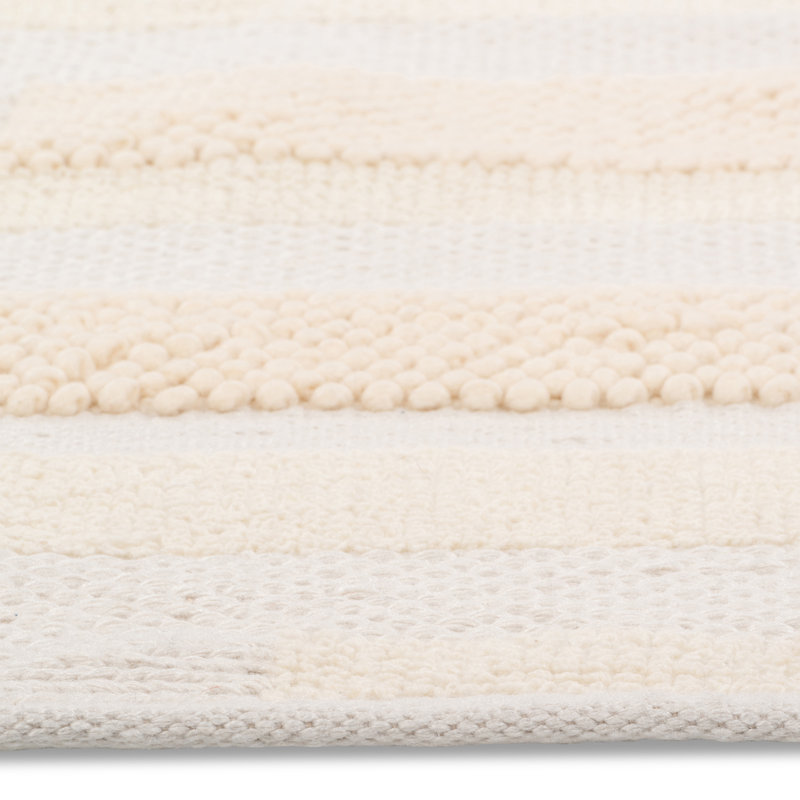 Tapis rayé fabriqué à la main en beige / ivoire, Rectangle 9 pi x 12 pi