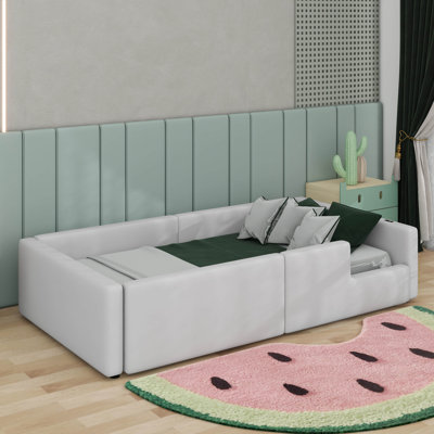 Lit plateforme tapissier simple avec garde-corps et station de charge