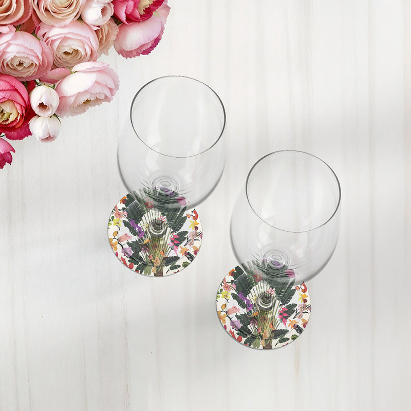 Sous-verres ronds fantaisie en cuir végétalien blanc tropical, Blanc