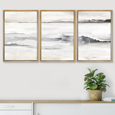 " Pastel Grunge Ocean Wave Landscape Nature Wilderness " 3 - Pieces Painting Print