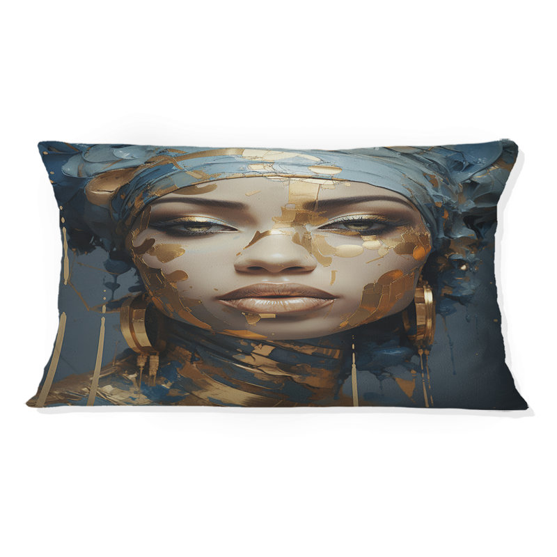 Coussin décoratif bleu et doré, Rectangle 12"H x 20"W