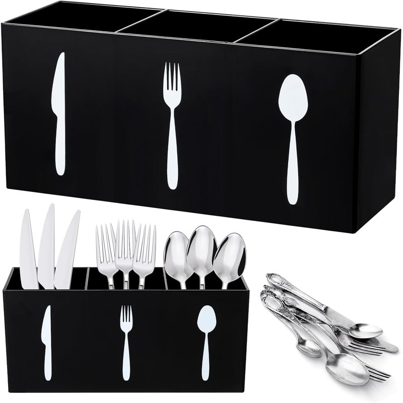 Rangement à couverts en acrylique pour comptoir et tiroir avec compartiments étiquetés