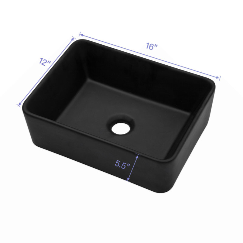 16"X12"  Ceramic Rectangular Vessel Bathroom Sink, Centerset Faucet, Black