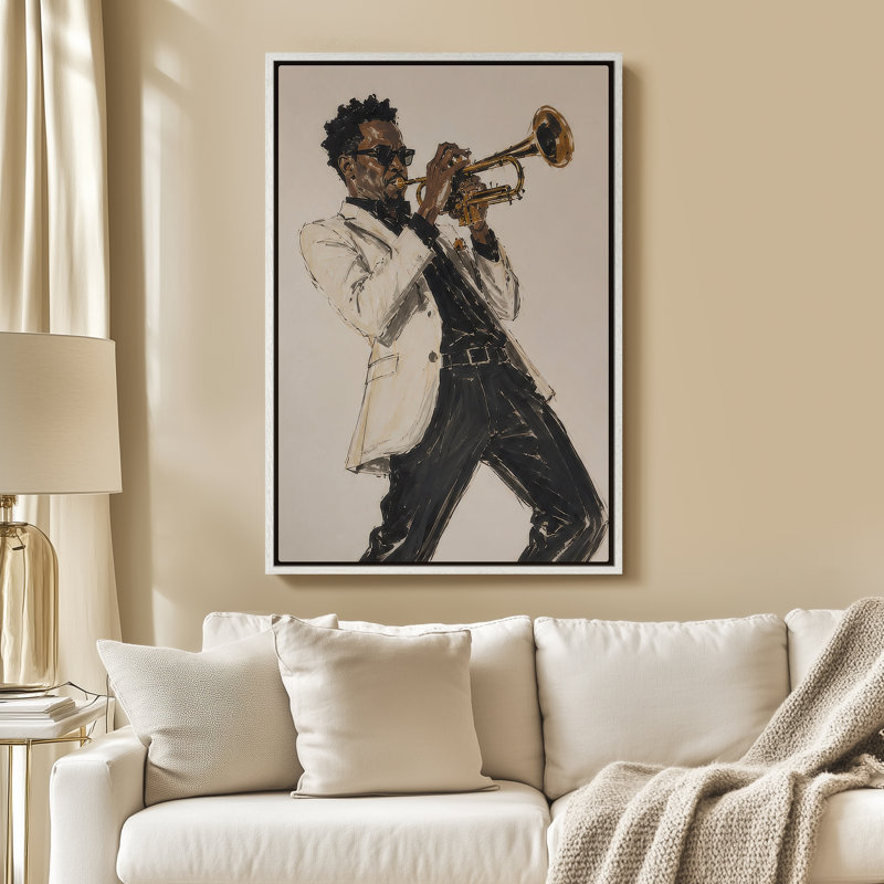 Art mural encadré sur toile - Portrait de musicien de style trompette jazz - 16 po x 24 po, 24 po x 36 po, 36" H x 24" W