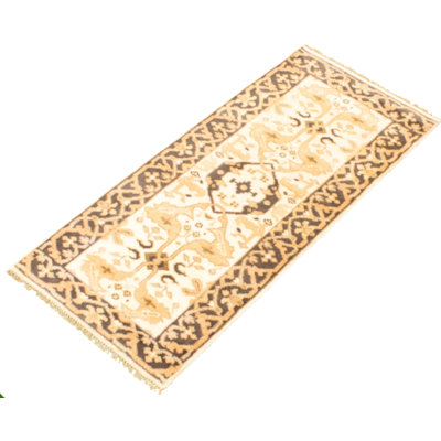 Tapis de couloir en laine noué à la main de conception unique noué à la main New Age 2 pi 7 po x 5 pi 10 po Tapis décoratif couleur crème/gris