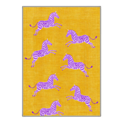 Aldovin Zebralume Animal Print Machine Washable Purple / Yellow Indoor Area Rug with Non-Slip Backing