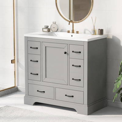  Ensemble de meuble-lavabo 36 po avec lavabo 36 po, 6 tiroirs, tablette réglable, organisateur de séparation de tiroir, gris