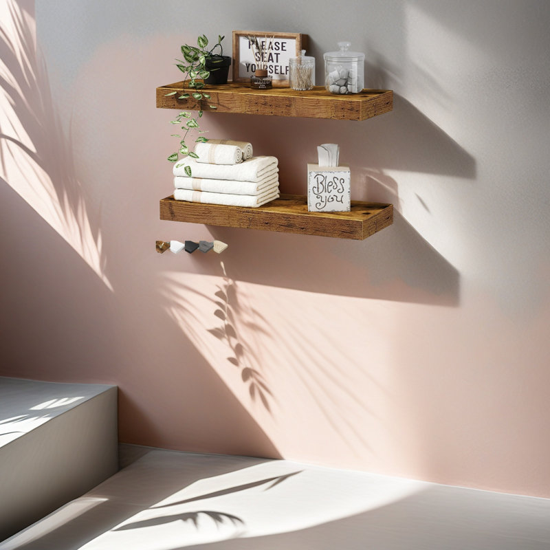 Room,Bathroom Floating Shelves For Wall Decor 16" X 7", Natural Wood