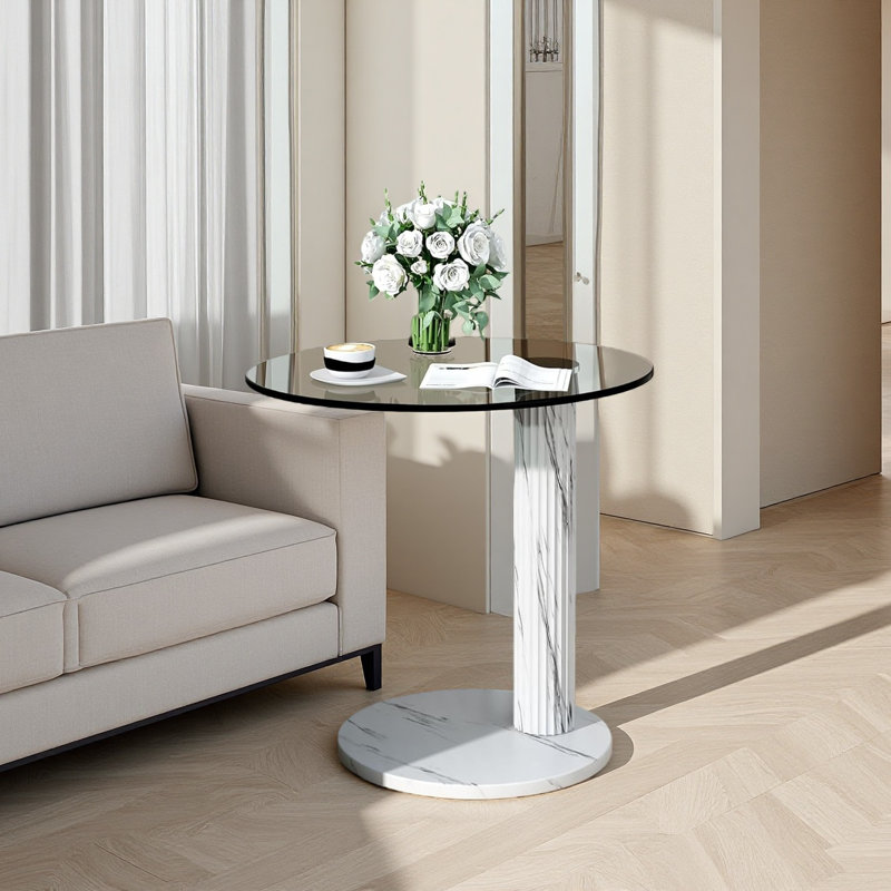 Table d'appoint de 22 pouces pour le verre, table de bout ronde moderne en verre trempé, table basse ronde en verre, petite table convenant au salon, au café, à la maison et au bureau