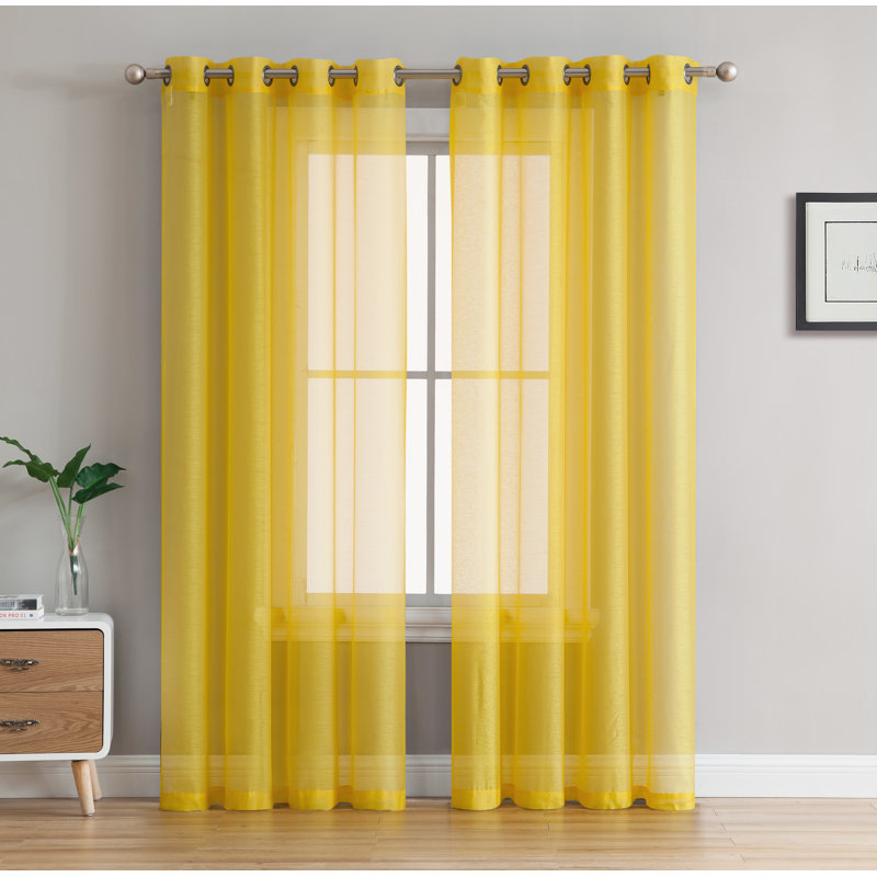 Carmille Semi-Sheer Grommet Curtain Panels, Bright Yellow, 54" W x 63" L