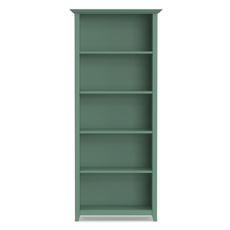 Amherst 70"H Solid Wood Transitional 5-Shelf Bookcase With Crown Molding And Adjustable Shelves, Sage Green
