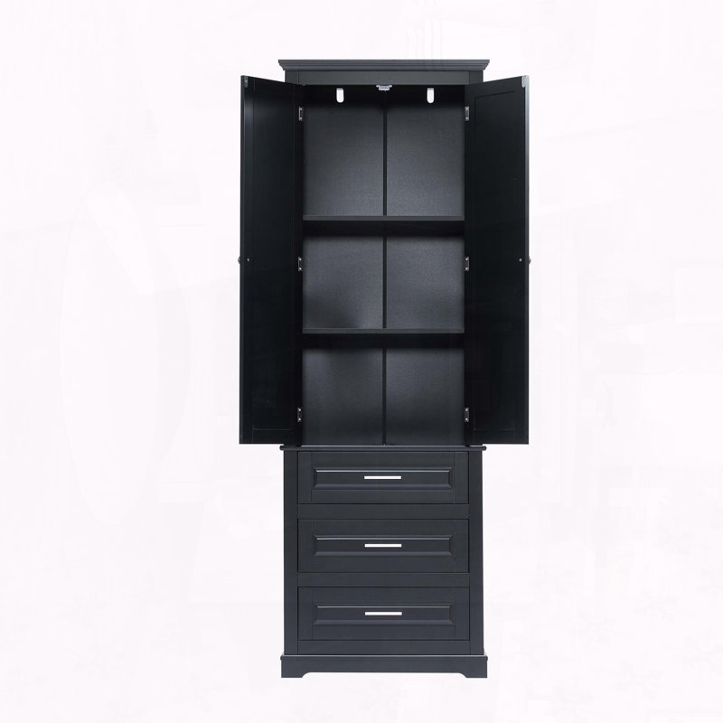 Grande armoire de rangement avec trois tiroirs et deux portes - noir, Noir