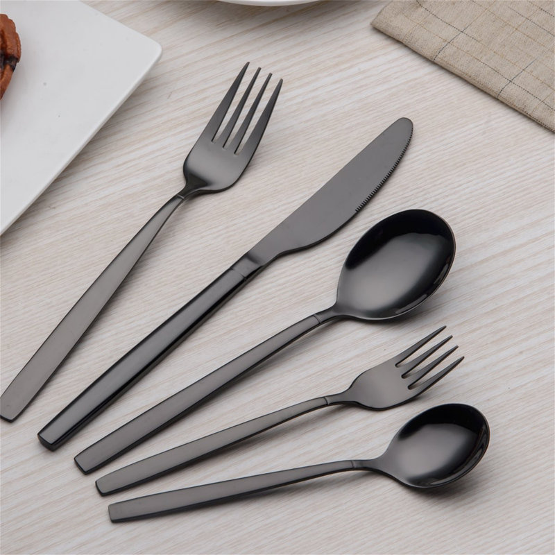 30 Piece Titanium Plated Cutlery Set, 30 Piece Black Cutlery Set, Black Cutlery Set, Service For 6