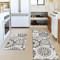 Geometry Waterproof Kitchen Floor Mat- Cosmos Red Floral / W90 x