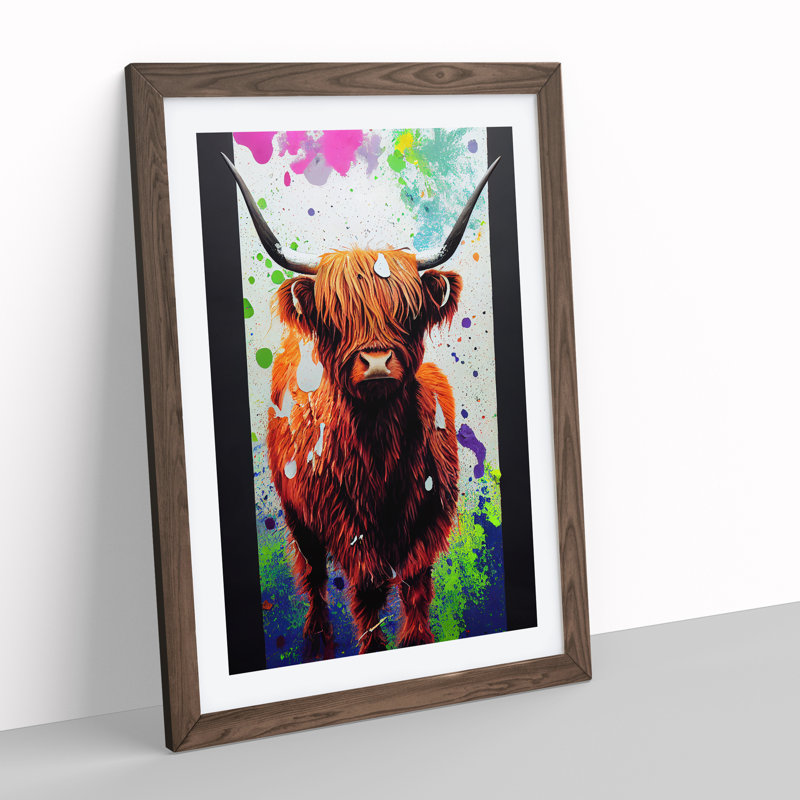 Highland Cow Splash No.5 1 Piece Single Picture Frame Wall Art, 64cm H x 46cm W x 2cm D, Walnut