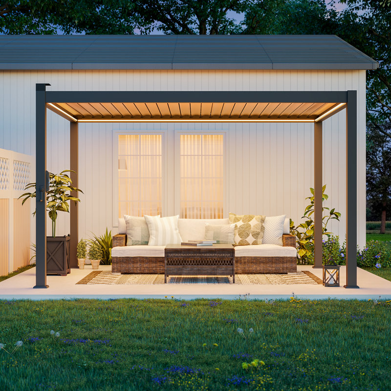 LED Adjustable Aluminum Pergola with Louvers with Lights for Patio, Charcoal Gray, 10 ft x 13 ft
