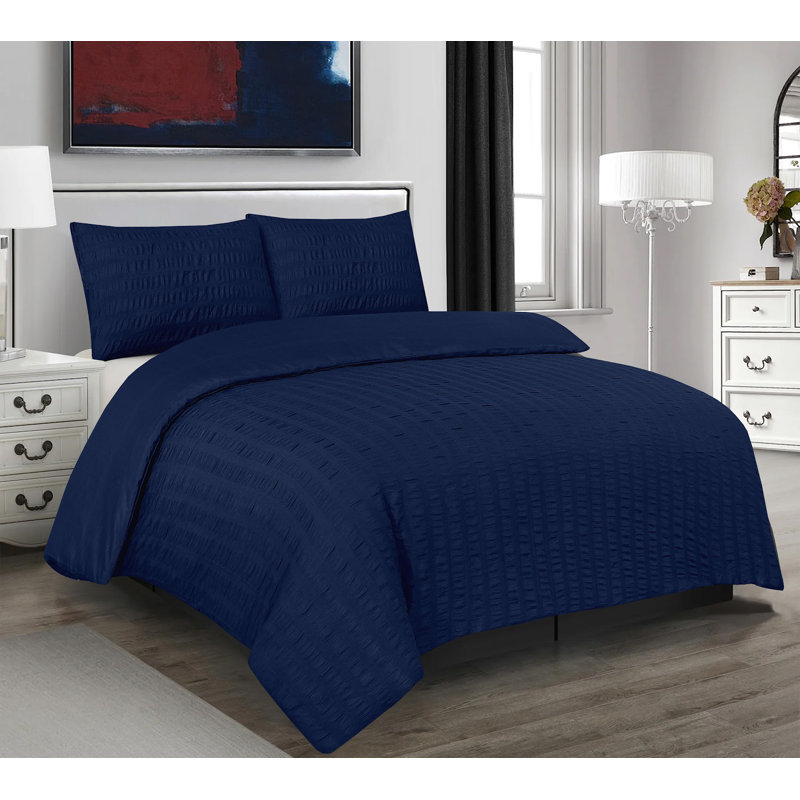 Kalonda Cotton Blend Duvet Cover Set with Pillowcases Included, Navy, Kingsize - 2 Standard Pillowcases