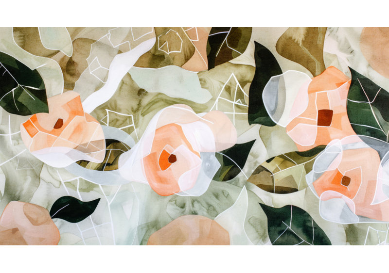 Blossoms in Harmony by Treechild — Floral Wall Art, 48 × 32, Matted Framed Print, Gold
