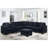 7 Sectional Dark Blue Soft Microfiber Skin- High Cushions Two Cup Holders Solid Wood Frame For Comfort And Stability Use