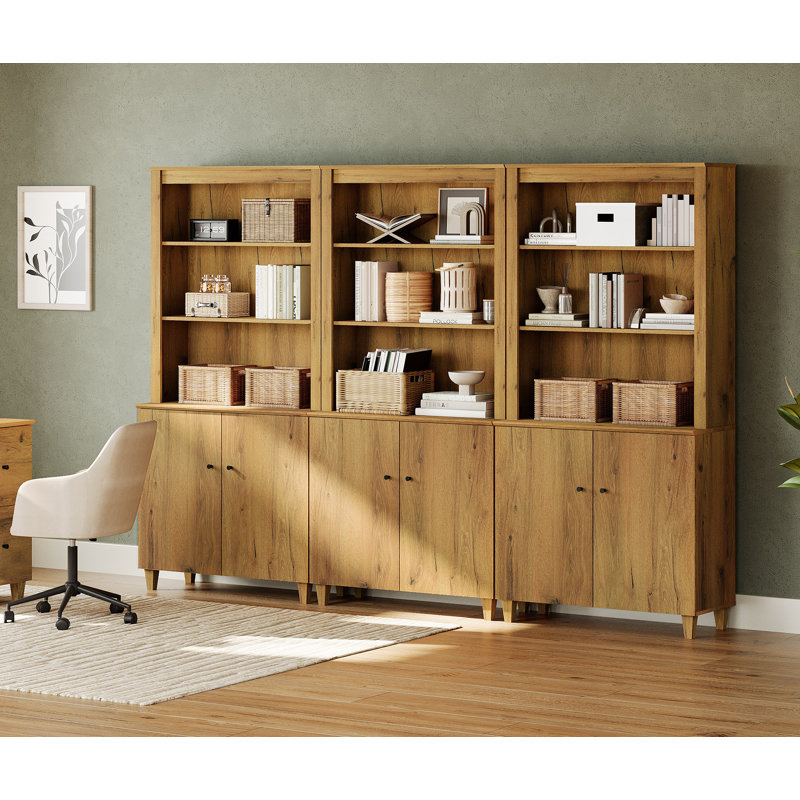 Lysiane 71 Inches Tall Bookcase With Doors, 5-Tier Bookshelf With Storage Cabinet For Home Office, Living Room, 106" Wide, 3 Column