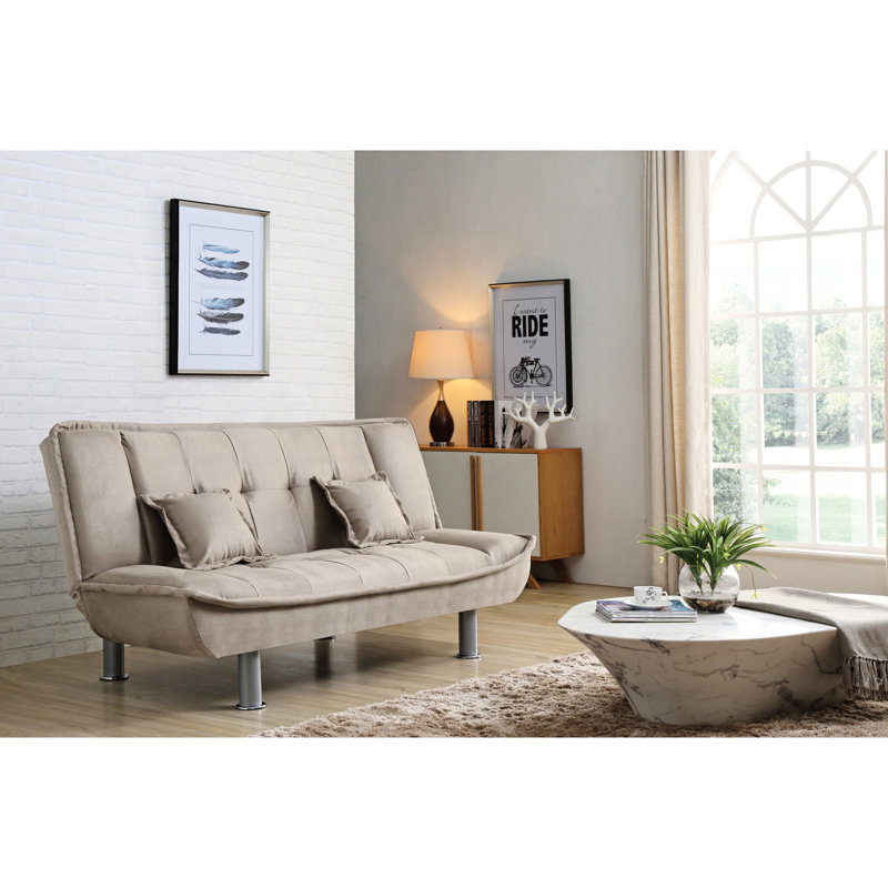 Lit avec fonction de conversion facile, 34 po de hauteur x 74 po de largeur, 38 po de profondeur, pieds en métal, coussins assortis, 2 lits-couchettes sophistiqués confortables, HWD, similicuir noir, coussins moelleux
