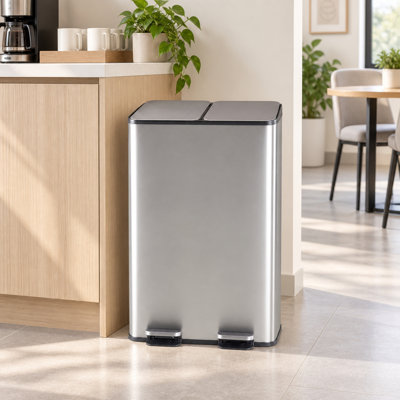 Poubelle de recyclage et poubelle à deux compartiments en acier inoxydable gris mat de 16 gallons