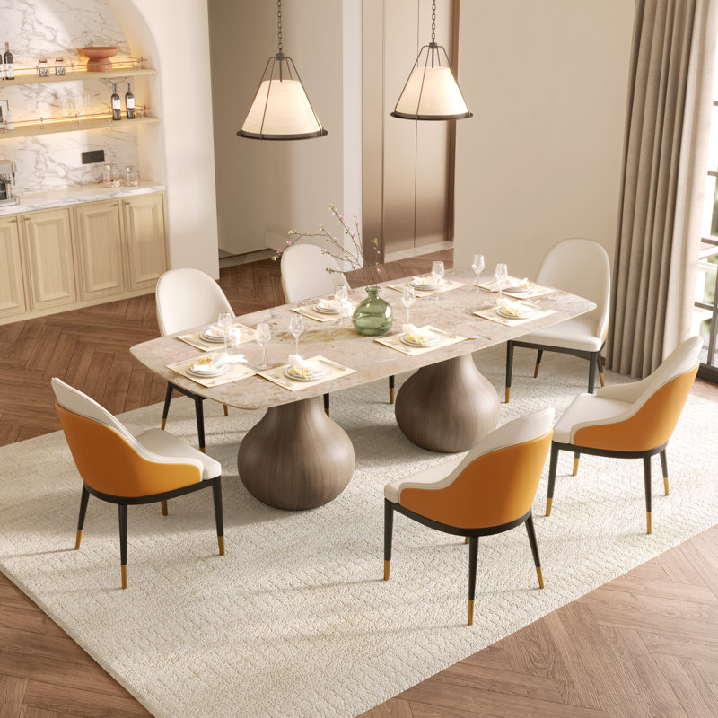 Ensemble de salle à manger moderne pour 8/10/12 personnes, grande table rectangulaire à monter soi-même, plateau en pierre frittée et pied à tréteaux, chaises rembourrées en cuir PU