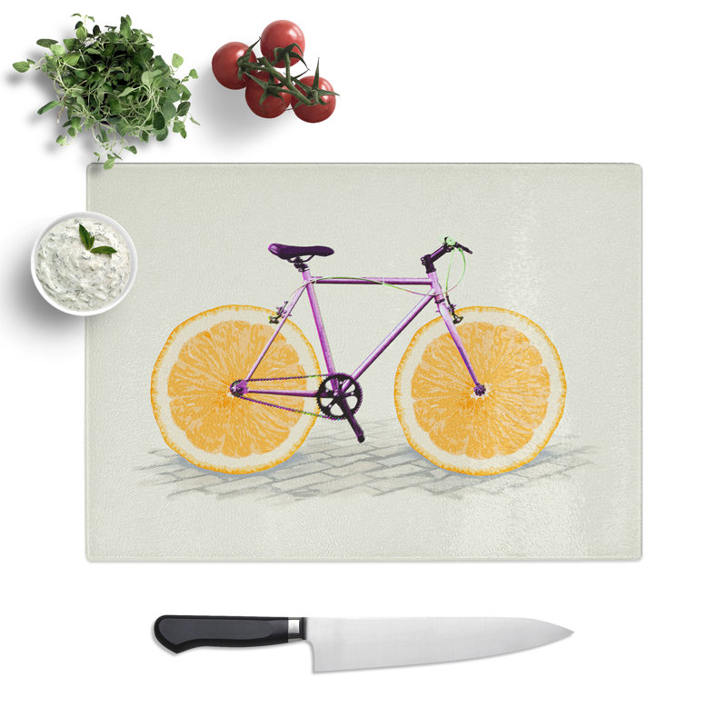 Orange Slice Bicycle Chopping Board, 0.4cm H x 28.5cm W x 39cm L
