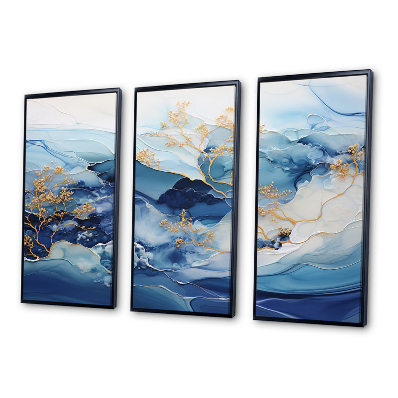 «White and Blue Alco», ensemble d'impressions d'art mural, H 28 po x l 36 po x P 1 po, Cadre flottant noir