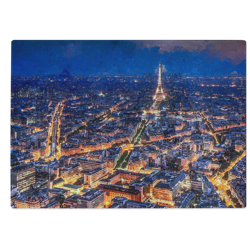 Glass Eiffel Tower Paris Skyline at Dusk in Abstract Chopping Board, 39 cm W x 28.5 cm L