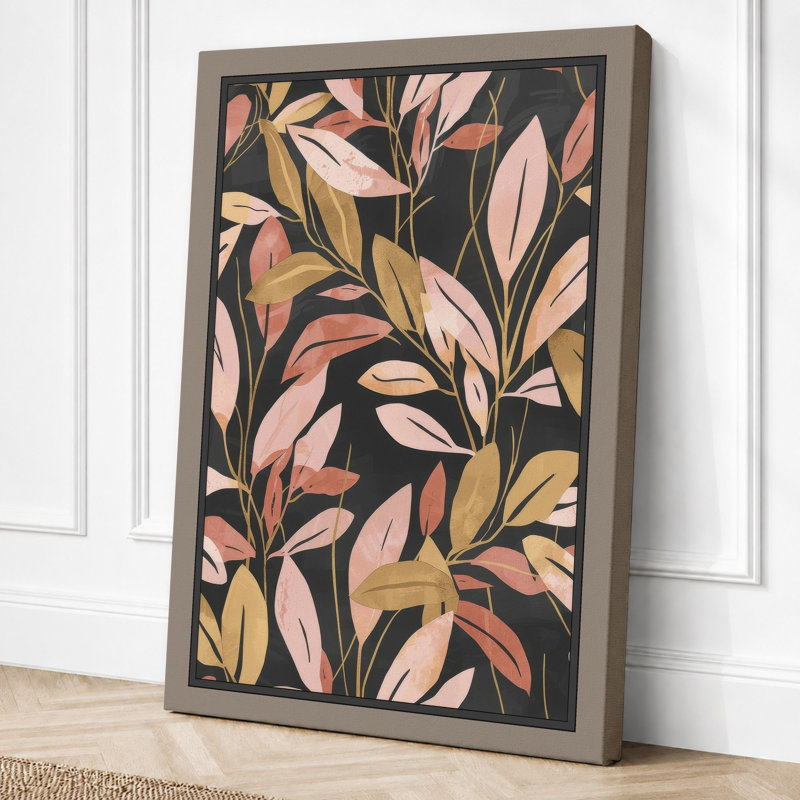 Garden Pattern Botanical - Wrapped Canvas, 36x24 - 91.4 x 61.0 cm, Taupe Border