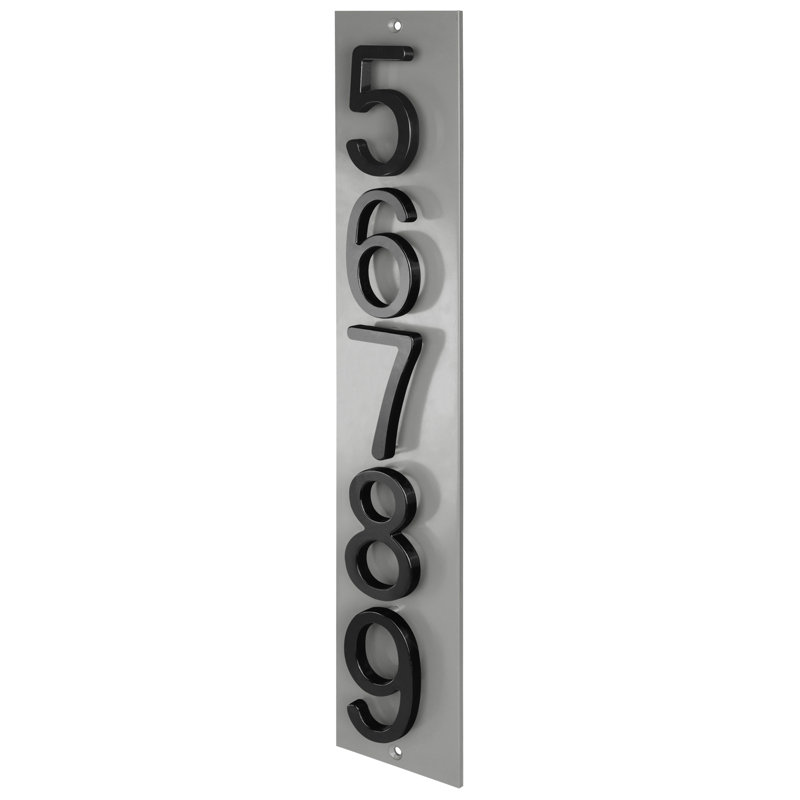Plaque d'adresse verticale flottante en aluminium Royal Shade - 5 chiffres personnalisés, Noir, Gris, Oui