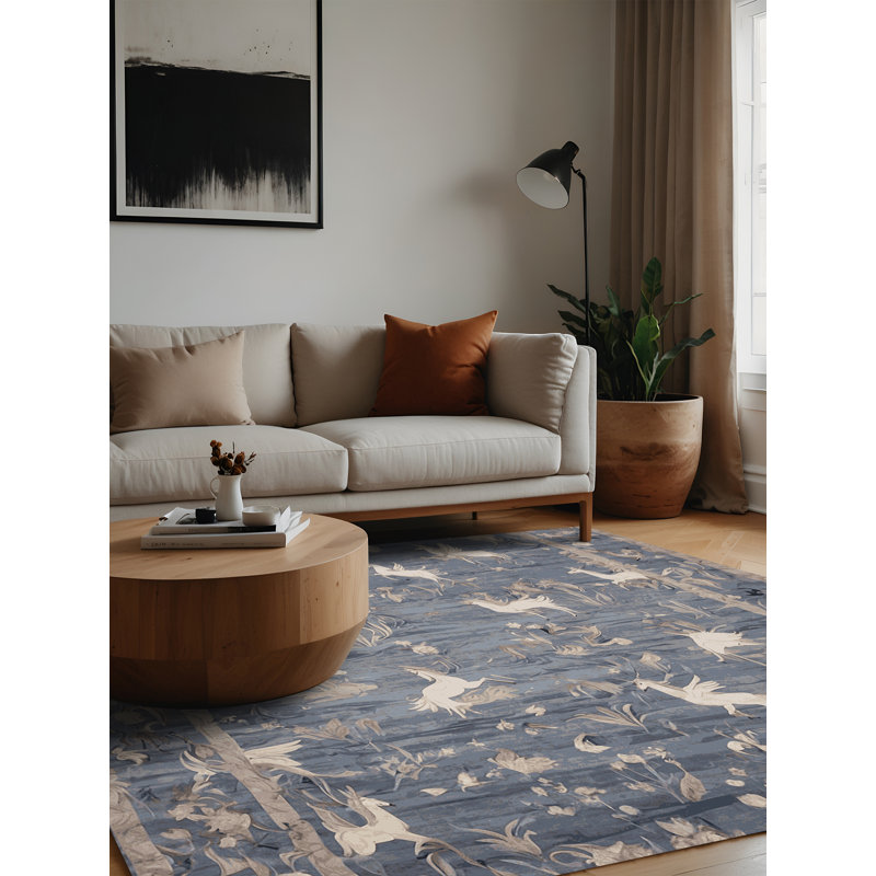 Machine Washable Blue Area Rug, Square 7'