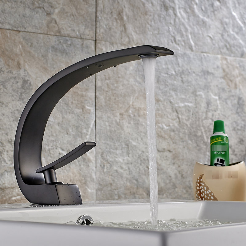 Robinet noir brossé pour lavabo de salle de bain - Meuble-lavabo géométrique à un trou avec poignée de remplissage en céramique, rouille