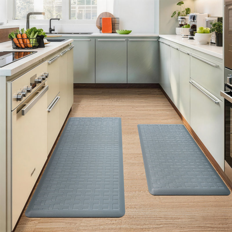  Anti-Fatigue Non-Slip Waterproof  Kitchen Mat, Gray, Rectangle 1'5" x 2'4" + 1'5" x 5'