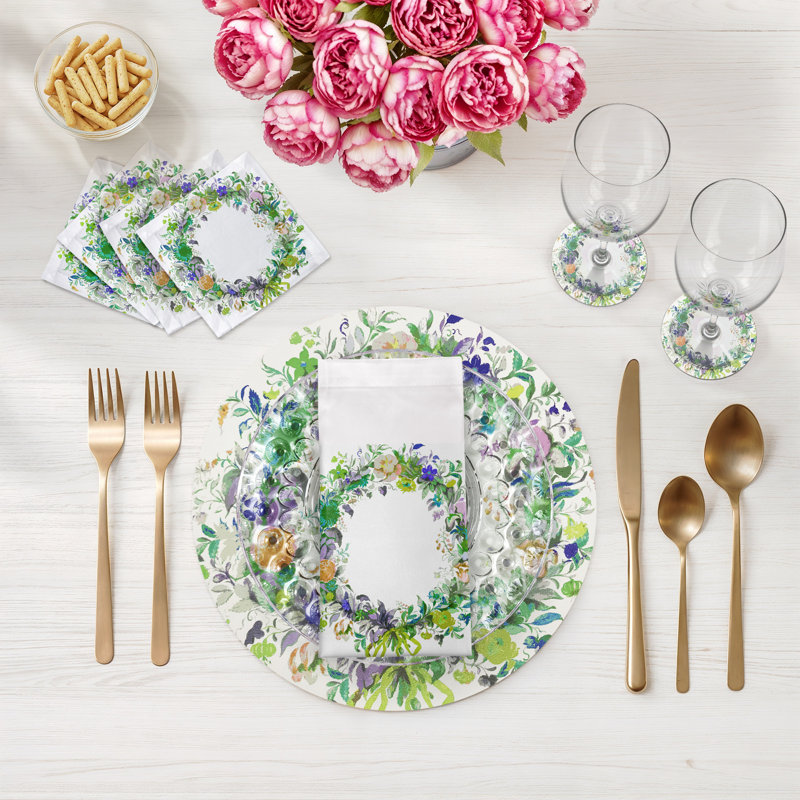 Wreath Flowers Pebble 16" Vinyl Placemat, Green