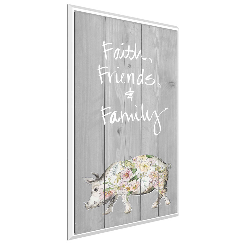«Faith Friends Family», impression, H 63,5 po x l 39,5 po x P 2 po, Cadre flottant blanc