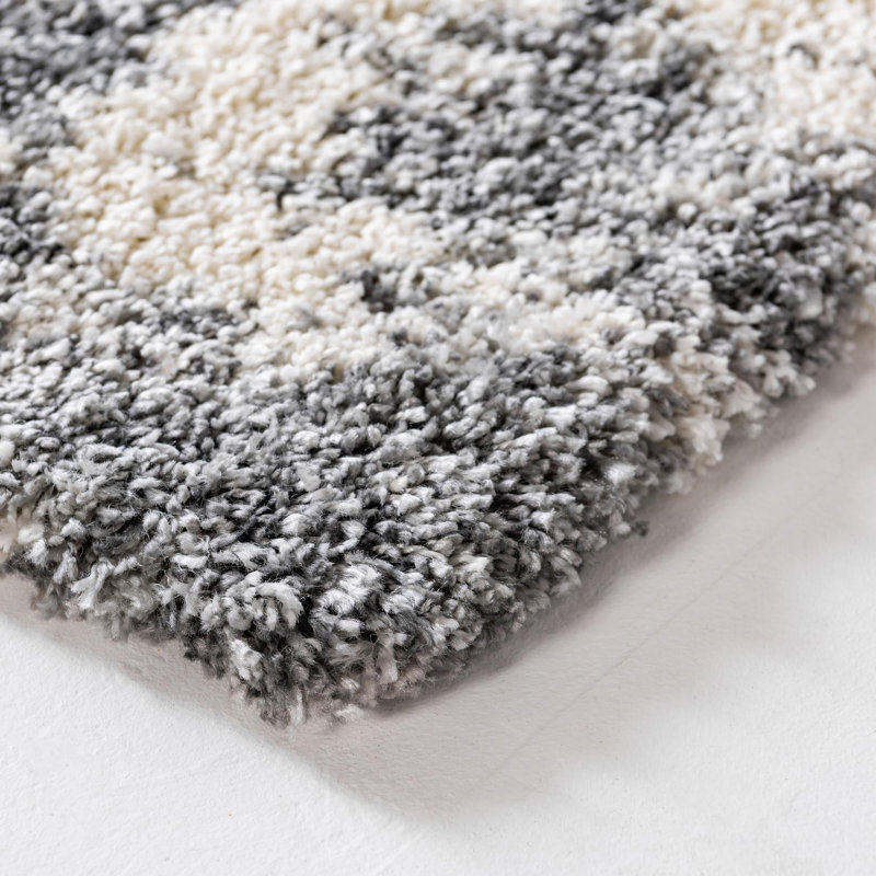 Tapis abstrait en polypropylène tissé à la machine en ivoire / gris, Rectangle 3 pi 3 po x 5 pi 3 po