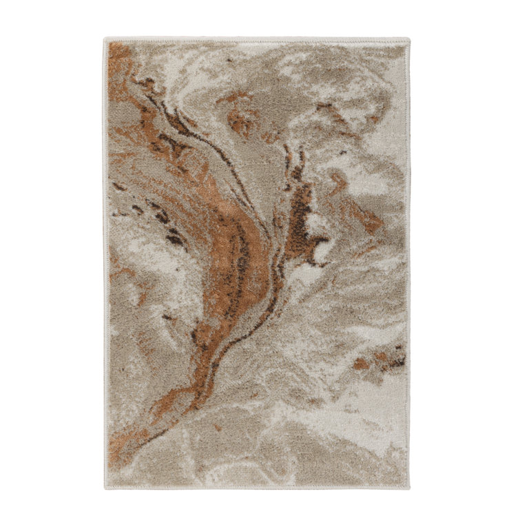 Abstract Machine Woven Marble Mocha Swirl Polypropylene Area Rug in Beige