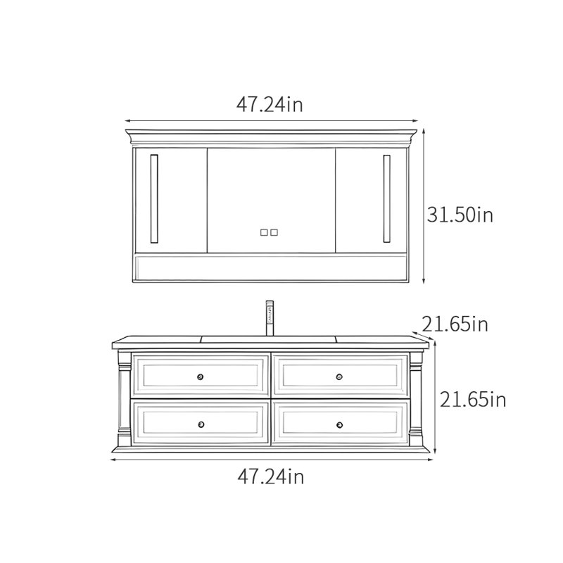 Retro simple American-style bathroom cabinet, 47", Off-White