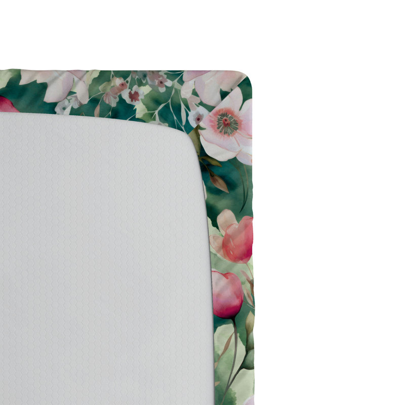 Drap-housse Ambesonne, Bleu sarcelle / corail / motif floral vert pâle, Drap-housse de taille double