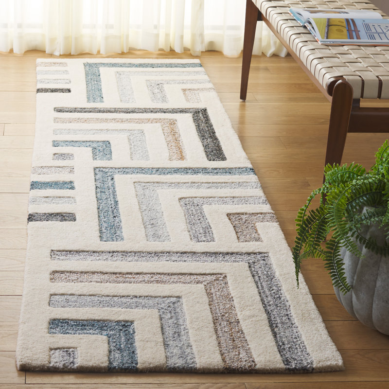 Alekto Hand Tufted Wool/Cotton Abstract Rug in Gray/Ivory, Runner 2'3" x 8"