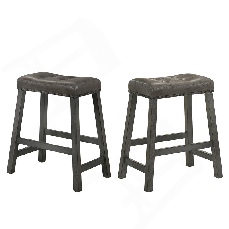 Ensemble de tabouret de bar rustique en bois de 2 à 25 pouces avec siège en cuir, finition vieillie et structure robuste