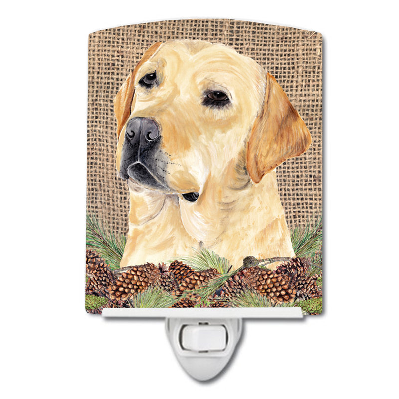 Éclairage de nuit en céramique labrador en toile jute et carrelage de pin
