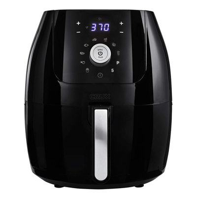 6 Qt Digital Air Fryer with Nonstick Removable Dishwasher Safe Pan and Crisping Tray, Auto Shutoff Timer and Audible Alarm, Adjustable Temperature Control, Black
