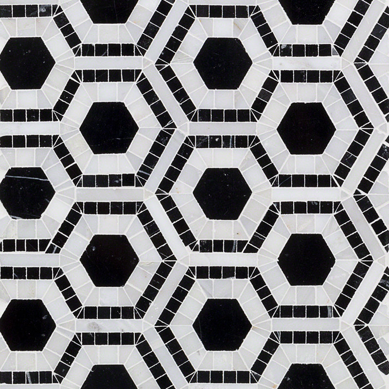 Kosmos Marble Random Mosaic Wall & Floor Tile, Asian Statuary/Black