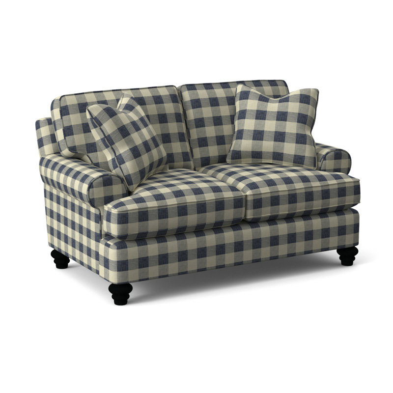 Lowell Loveseat, Black Finish, Blue Buffalo Check; 0120-61