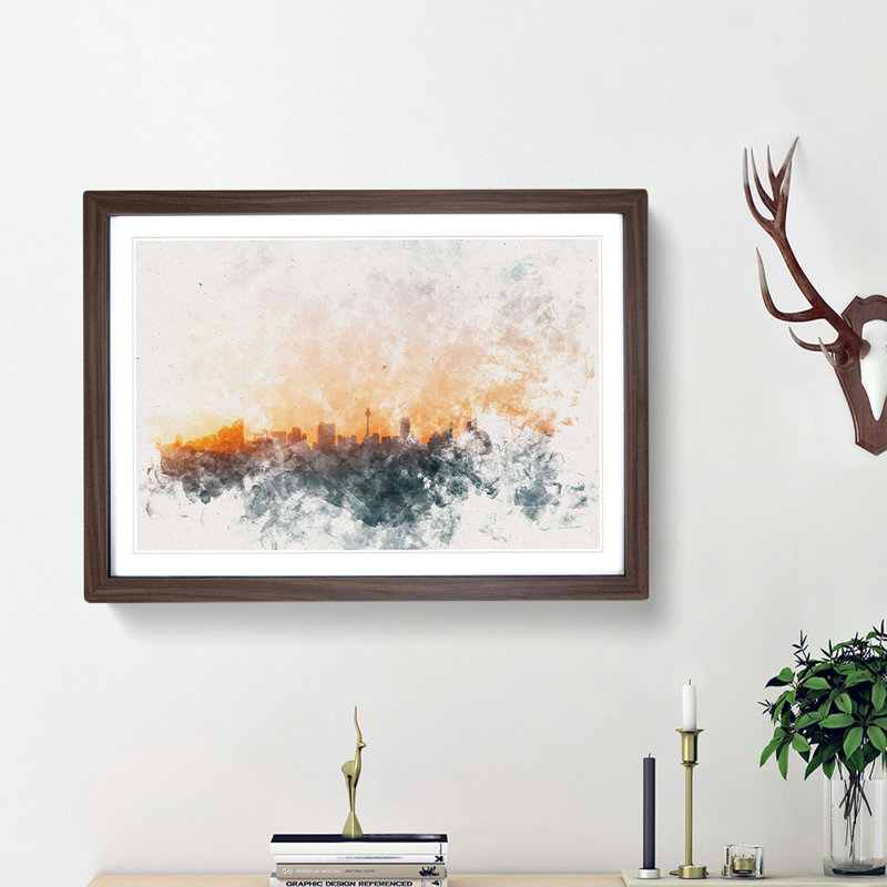 The Sydney Australia Skyline - Framed Print, 24cm H x 33cm W x 2cm D, Walnut Framed