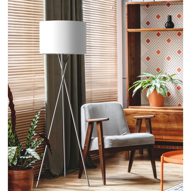 Lampe trépied 62 po Burwell, Blanc, Placage de chrome